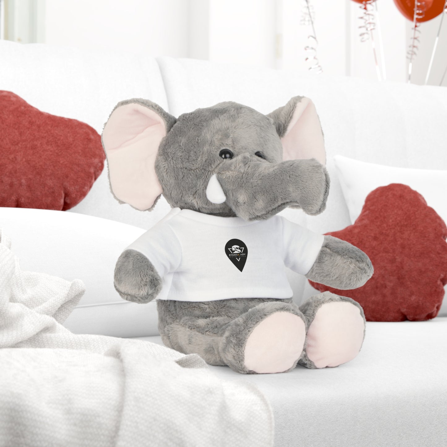 Toy Elephant KSENIIA ADV LOGO. Plush Toy with T-Shirt